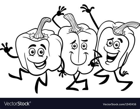 Cartoon Peppers Vegetables For Coloring Book Vector Image