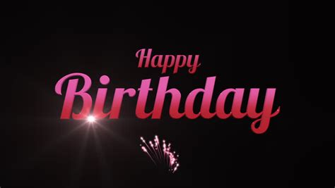 Happy Birthday Animated Text In Pink With Fireworks Display In The