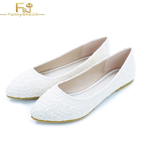 Women White Wedding Flats Lace Comfortable Shoes For Bridesmaid Beige