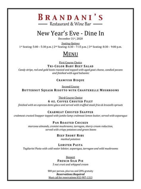 New Years Eve Brandanis Restaurant And Wine Bar