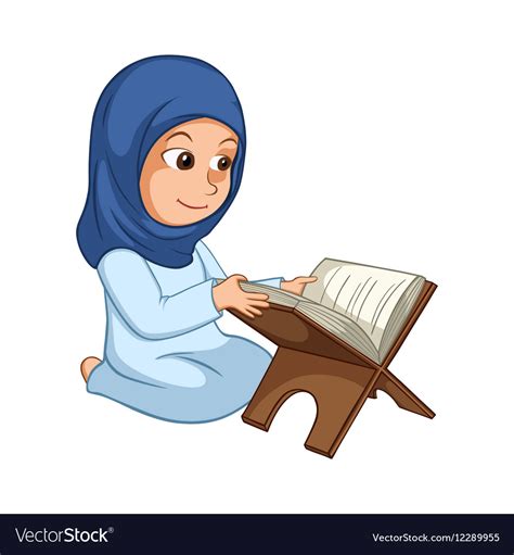 Girl Reading Quran The Holy Book Islam Royalty Free Vector