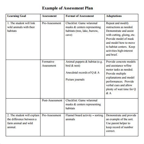 Free 9 Sample Assessment Plan Templates In Pdf