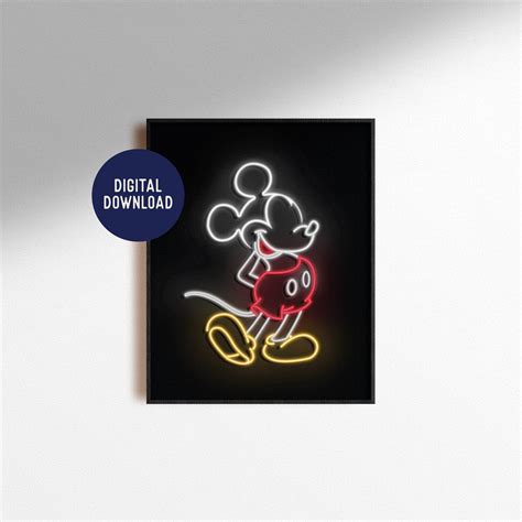 Digital Download Neon Sign Mickey Mouse Print Wall Art Home Etsy