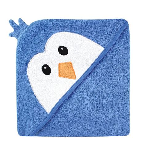 Luvable Friends Baby Boy Cotton Animal Face Hooded Towel Blue Penguin