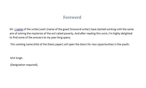 Foreword Samples For Thesis And Report 5 Examples Acknowledgement