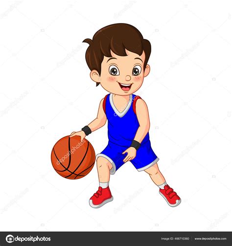 Vector Illustration Cartoon Cute Little Boy Playing Basketball Stock