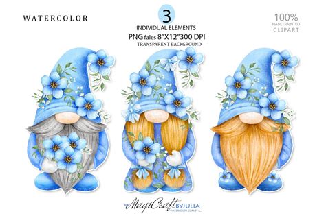 Blue Gnomes PNG Clipart Watercolor Blue Gnome With Blue Flowers Png