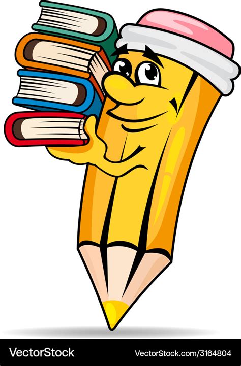 Smiling Pencil With Books Royalty Free Vector Image