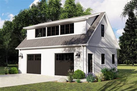 2 Story 2 Car New American Garage With Flexible Loft Upstairs House Plan