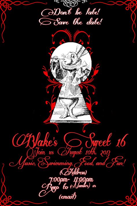 My Wonderland Sweet 16 Alice In Wonderland Party Invites