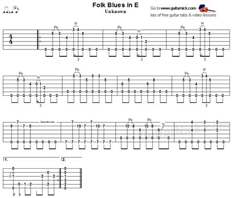 Folk Blues In E Fingerstyle Blues Tab Learn Guitar Songs Guitar