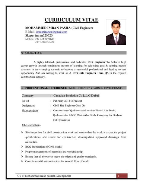 Standard cv format bangladesh professional resumes sample online. CV of Mohammed Imran pasha(Civil engineer) | 1 CURRICULUM VITAE MOHAMMED IMRAN PASHA (Civil ...
