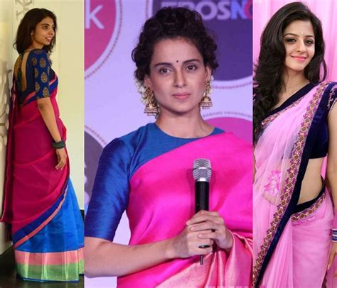 2 pink saree with contrasting blouse designs keep me stylish