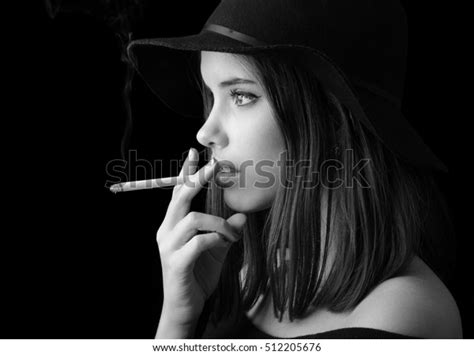 Portrait Beautiful Elegant Girl Smoking Cigarette Stock Photo Edit Now