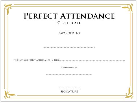 printable perfect attendance certificate template designs