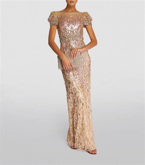 Womens Jenny Packham Gold Sequin Embellished Sungem Gown Harrods UK