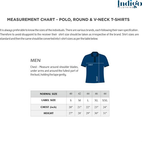 Size Chart Indigo Clothing