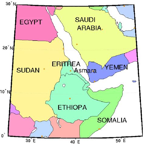 Regional Map Of Northeastern Africa Showing Asmara Near The Center At