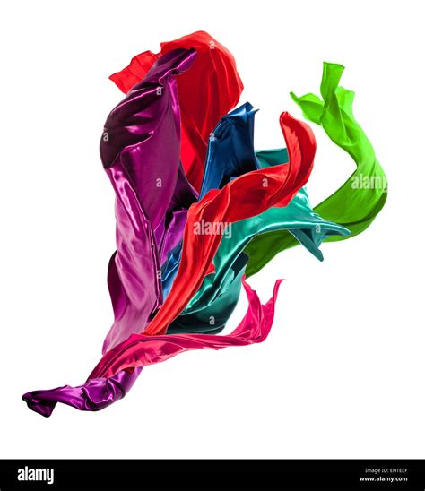 Isolated Shot Of Freeze Motion Of Colored Silk Isolated On White