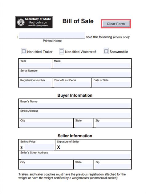 Printable Trailer Bill Of Sale