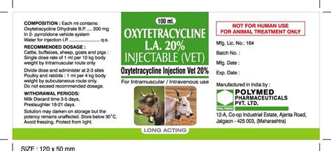 Buy Oxytetracycline 20 La Injection From Polymed Pharmaceuticals Pvt