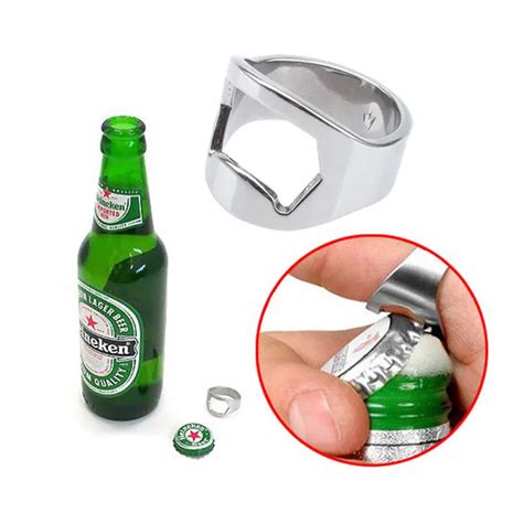 1 Pcs Creative Beer Openers Silver Stainless Steel Finger Ring Shape