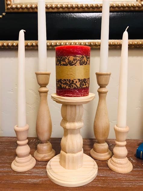 Various Sizes Unfinished Wood Candlestick Holders Diy Etsy