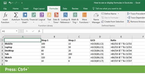 Quick Way To Displayshow Formulas In Excel Show Formula In Excel