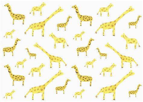 Childs Drawing Yellow Giraffe Pattern On White Background Stock Photo