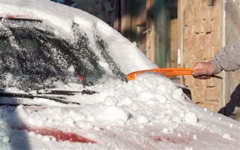 Scraping Snow From Car Winter Stock Image Image Of Windshield