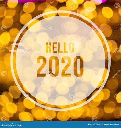 Hello 2020 Words On Yellow Bokeh Background Stock Illustration