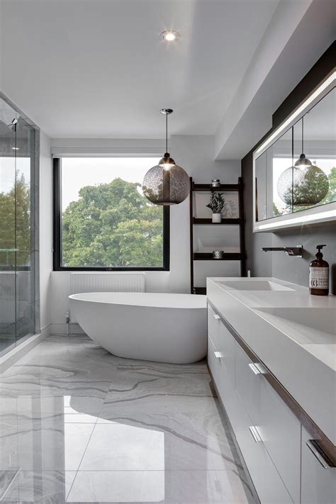 Polished Marble Flooring For The Contemporary Bathroom In White