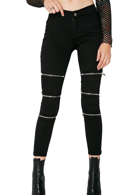 Zipper Skinny Black Denim Jeans Dolls Kill