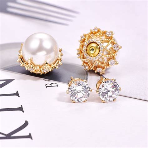 Imitation Pearls Earrings Excellent Champagne Champagne Gold Plated