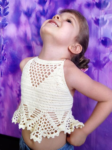 Crochet Kids Crop Top Ivory Open Back Toddler Lace Top Summer Etsy
