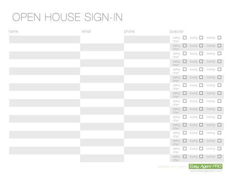 Open House Sign In Template
