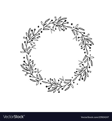 Rustic And Floral Doodle Wreath Hand Drawn Vector Image