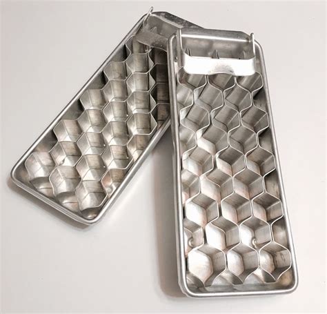 Vintage Set Aluminum Ice Trays Hexagonal Honeycomb Retro Special Cube