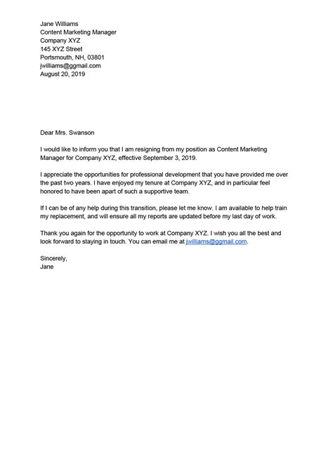 Example Letter Of Resignation Professional Collection Letter Template