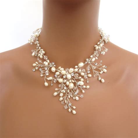 Bridal Freshwater Pearl Necklace Set Wedding Jewelry Set Swarovski Crystal Necklace And