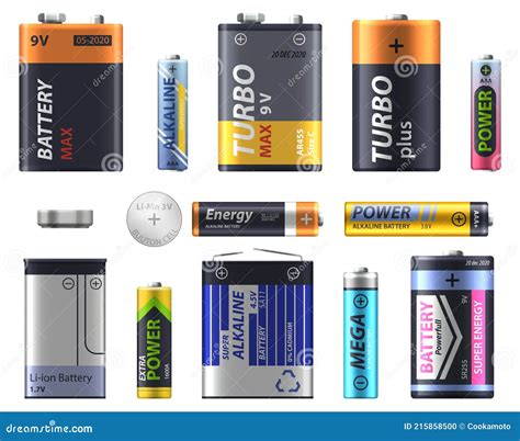 Battery Types Set Aa And Aa Sizes And Models Stock Vector