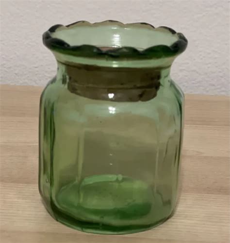 VINTAGE HAZEL ATLAS Green Depression Glass Jar With Cork Lid 20 90