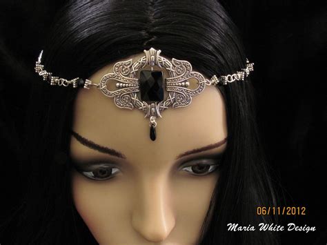 Head Chain Black Onyx Gothic Head Piece Headdress Wiccan Pagan 15 00