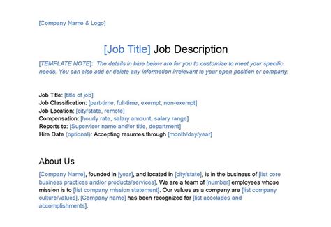 How To Write A Job Description Free Template