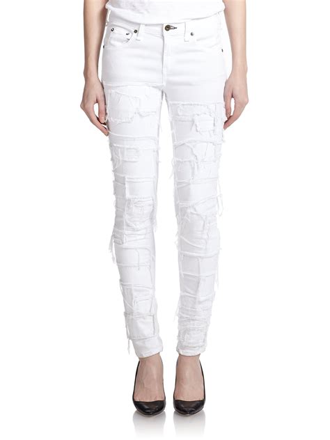Rag And Bone Distressed Skinny Jeans In White Lyst