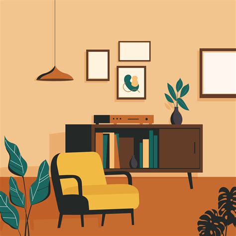 Interior Background With Cozy Colorful Living Room Vector Illustration