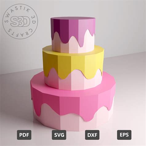 Cake Papercraft Pdf Template 3d Cake Surprise Box Etsy