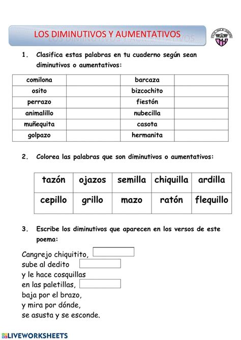 Actividad Online De Aumentativos Y Diminutivos Para 3º Puedes Hacer