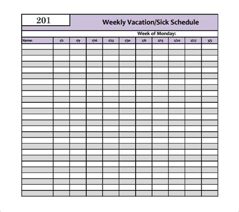 Vacation Schedule Template Printable Schedule Template