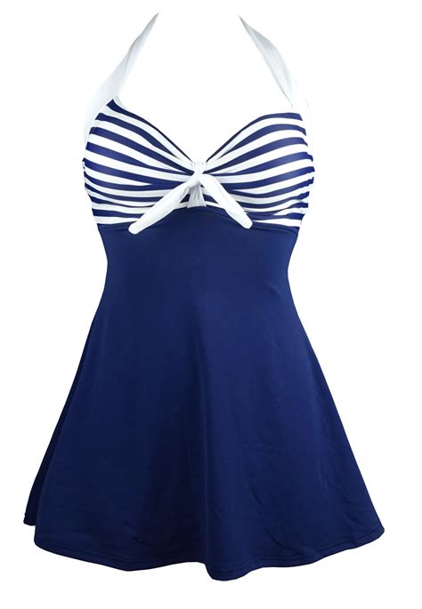 Cocoship Vintage Sailor Pin Up Swimsuit One Piece Skirtini Cover Up